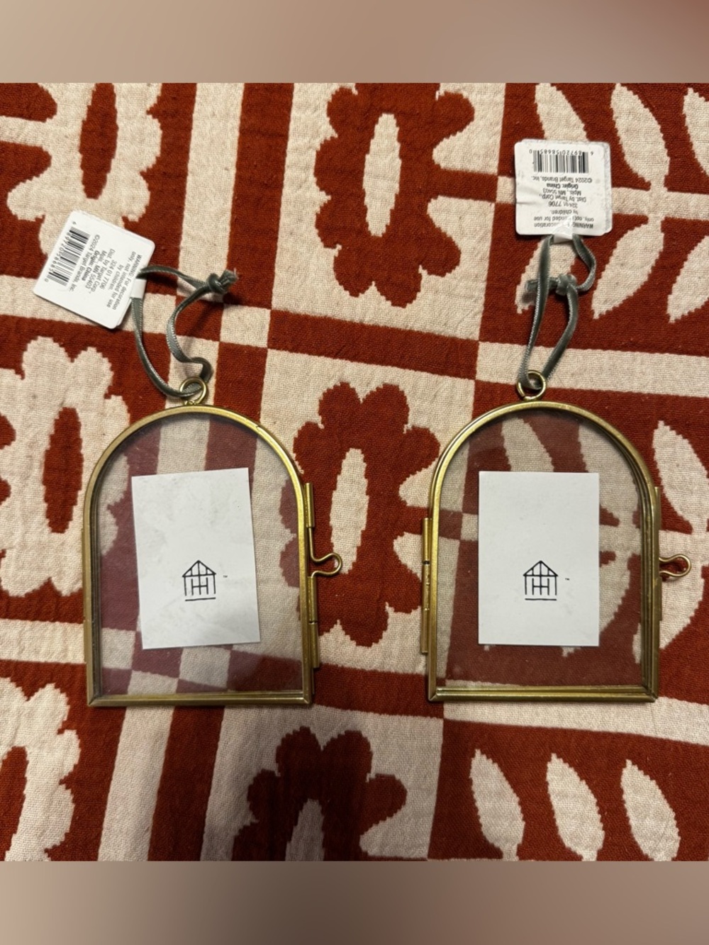 Set of 2, Hearth & Hand Magnolia Brass Arched Photo Frame Christmas Ornament